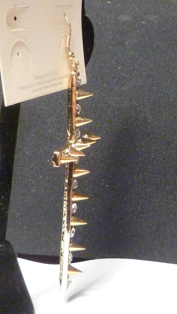 Gold ep Studed White Rhinestone Bling Cross earrings 3.75"