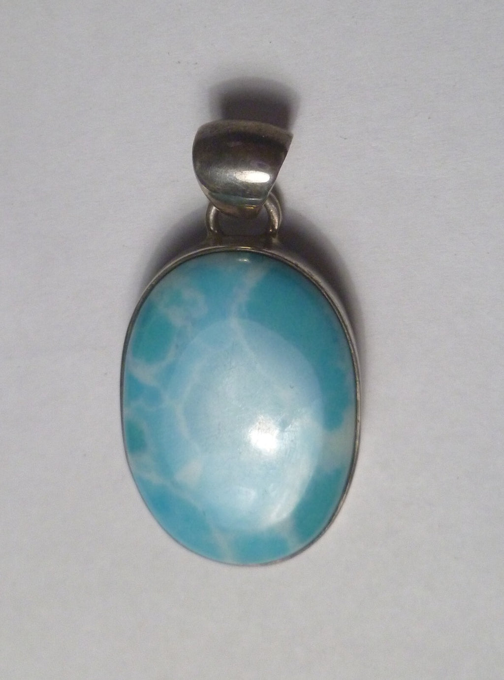 Minimalist Sterling Silver 925 Blue Bliss Larimar Oval Pendant