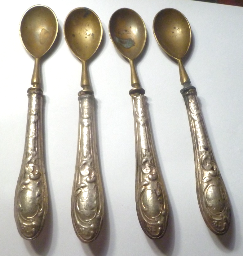 Antique German 800 Silver Spoons Gold Washed 3.8 grams