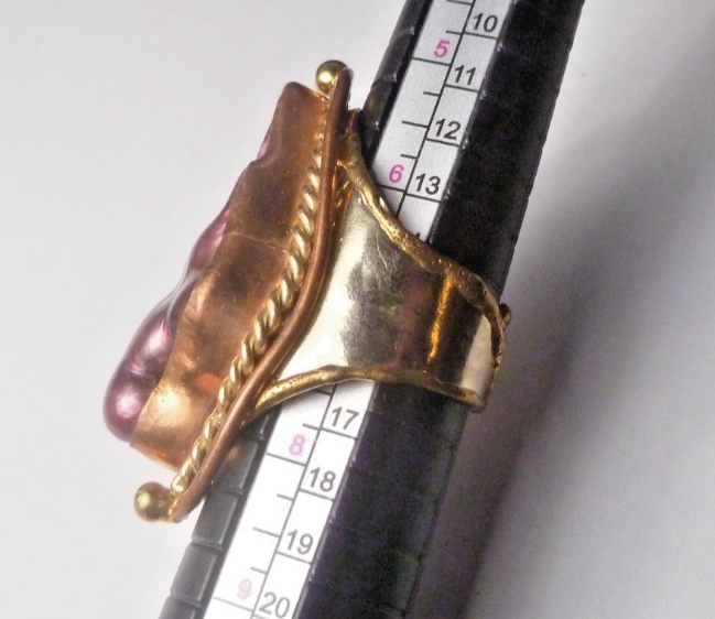 Purple Biwa Pearl Brass Copper & German Silver Ring Size 8