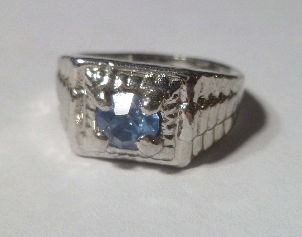 Blue TOPAZ RING 14k White Gold EP .925  Size 9 Men Women