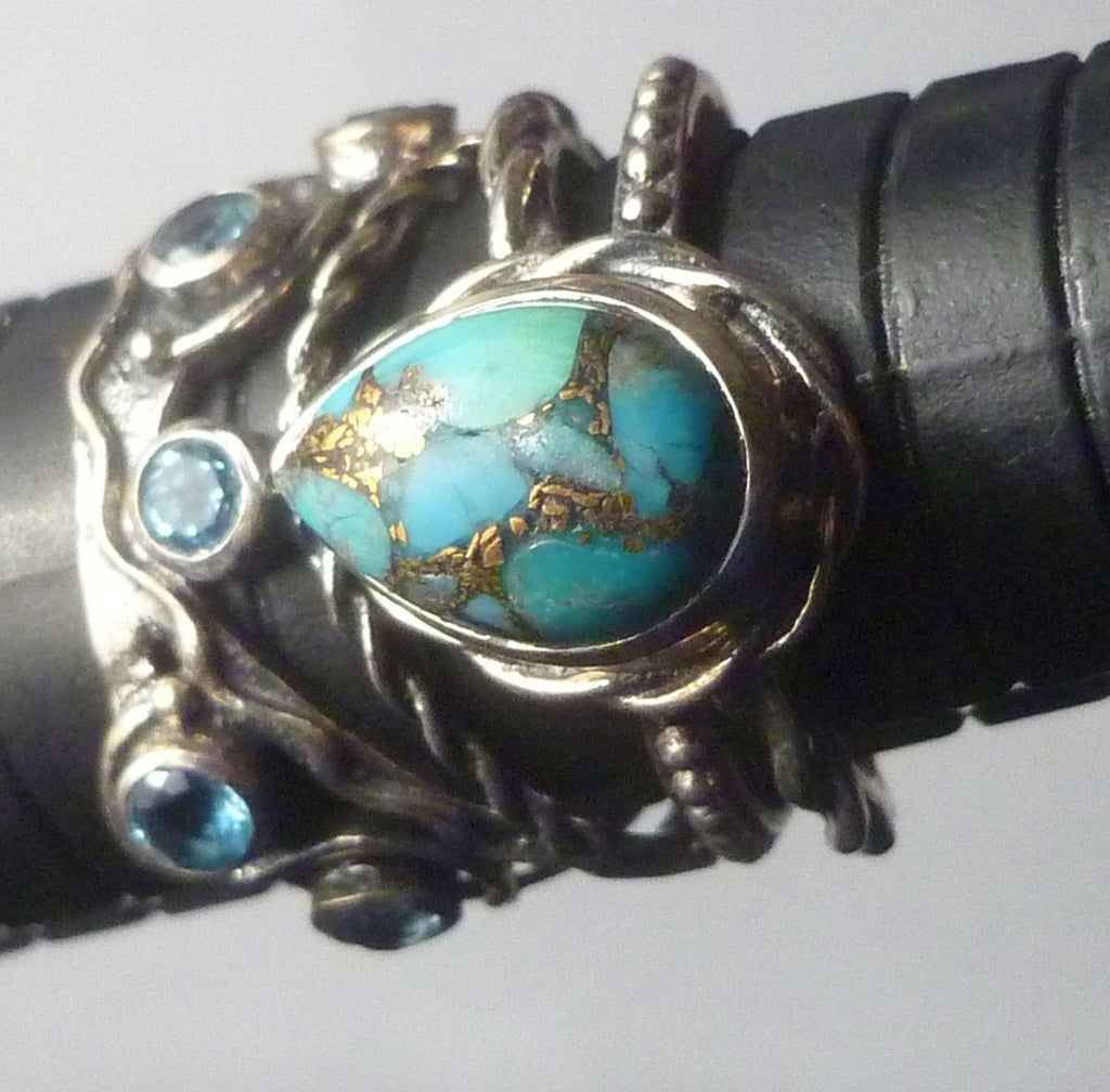 Turquoise Copper Veins Blue TOPAZ RING Sterling Silver .925 Size 9 Topaz