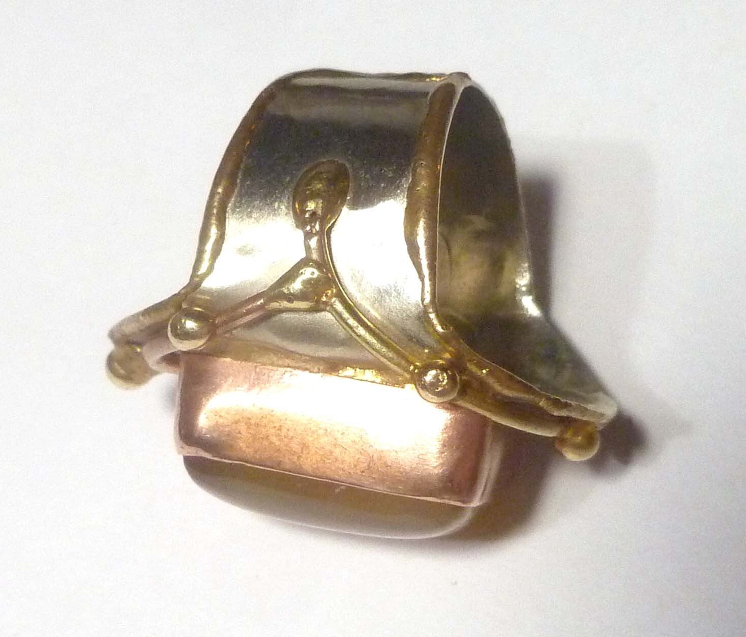 Yellow Chalcedony Brass Copper & German Silver Ring Size 9