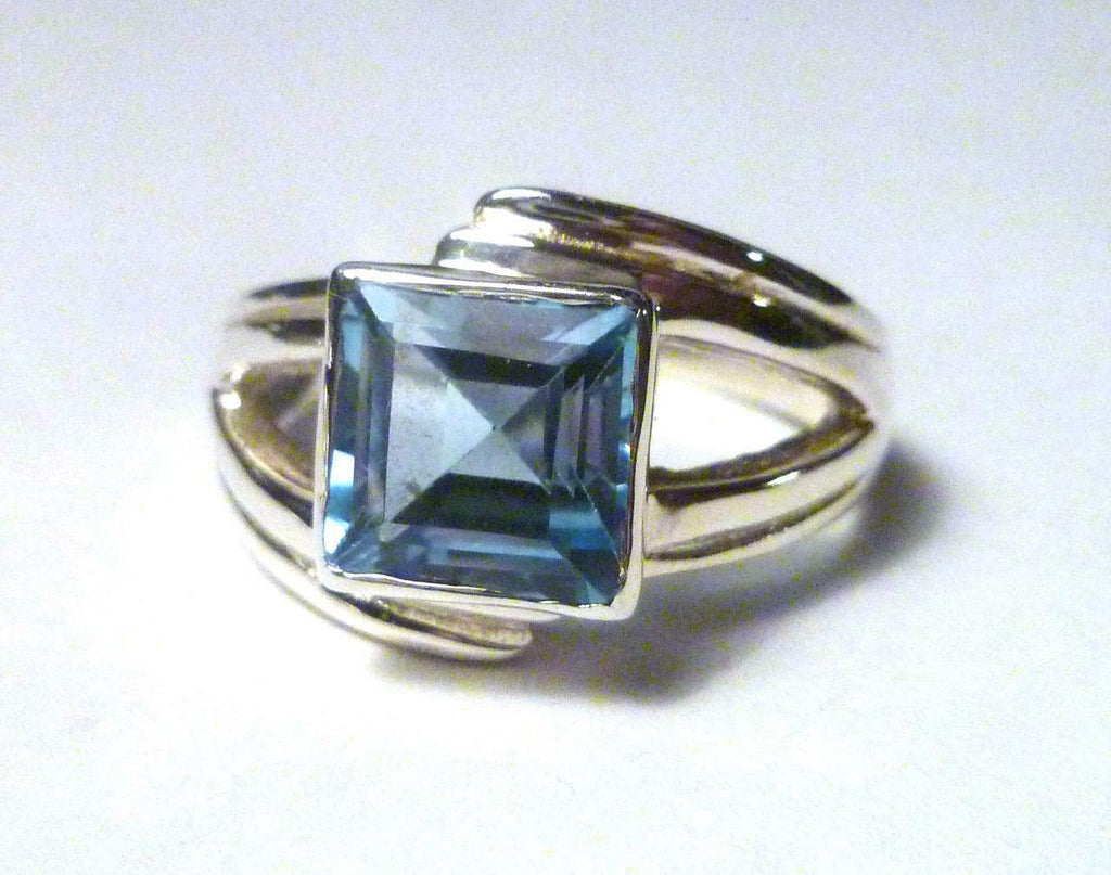 Minimalist 8mm Square Genuine SWISS BLUE TOPAZ .925 SILVER RING Sz8