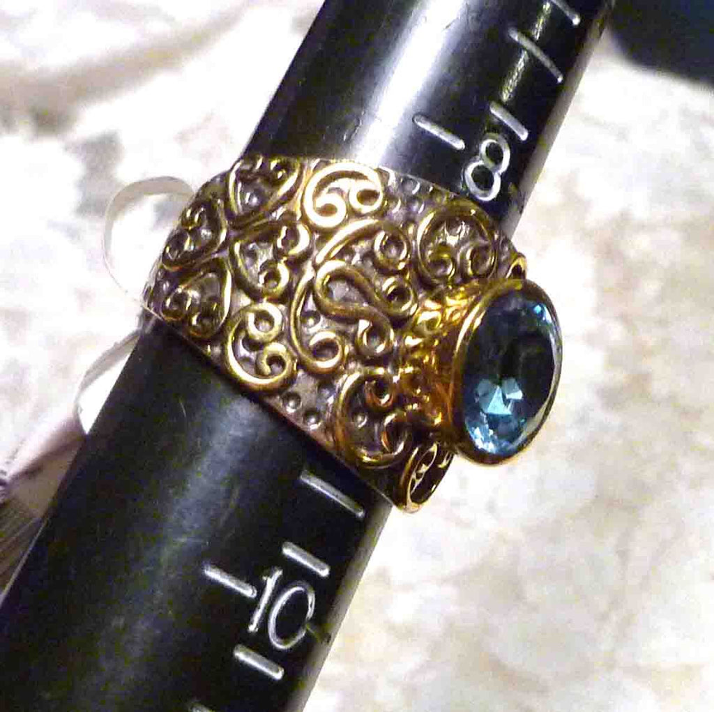 Sky Blue 9mm 7.07cts Topaz Ring 925 Sterling Silver Brass look of Gold Sz 9