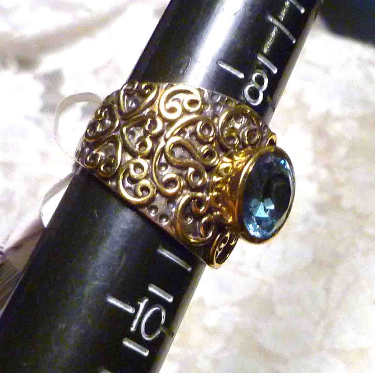 Sky Blue 9mm 7.07cts Topaz Ring 925 Sterling Silver Brass look of Gold Sz 9