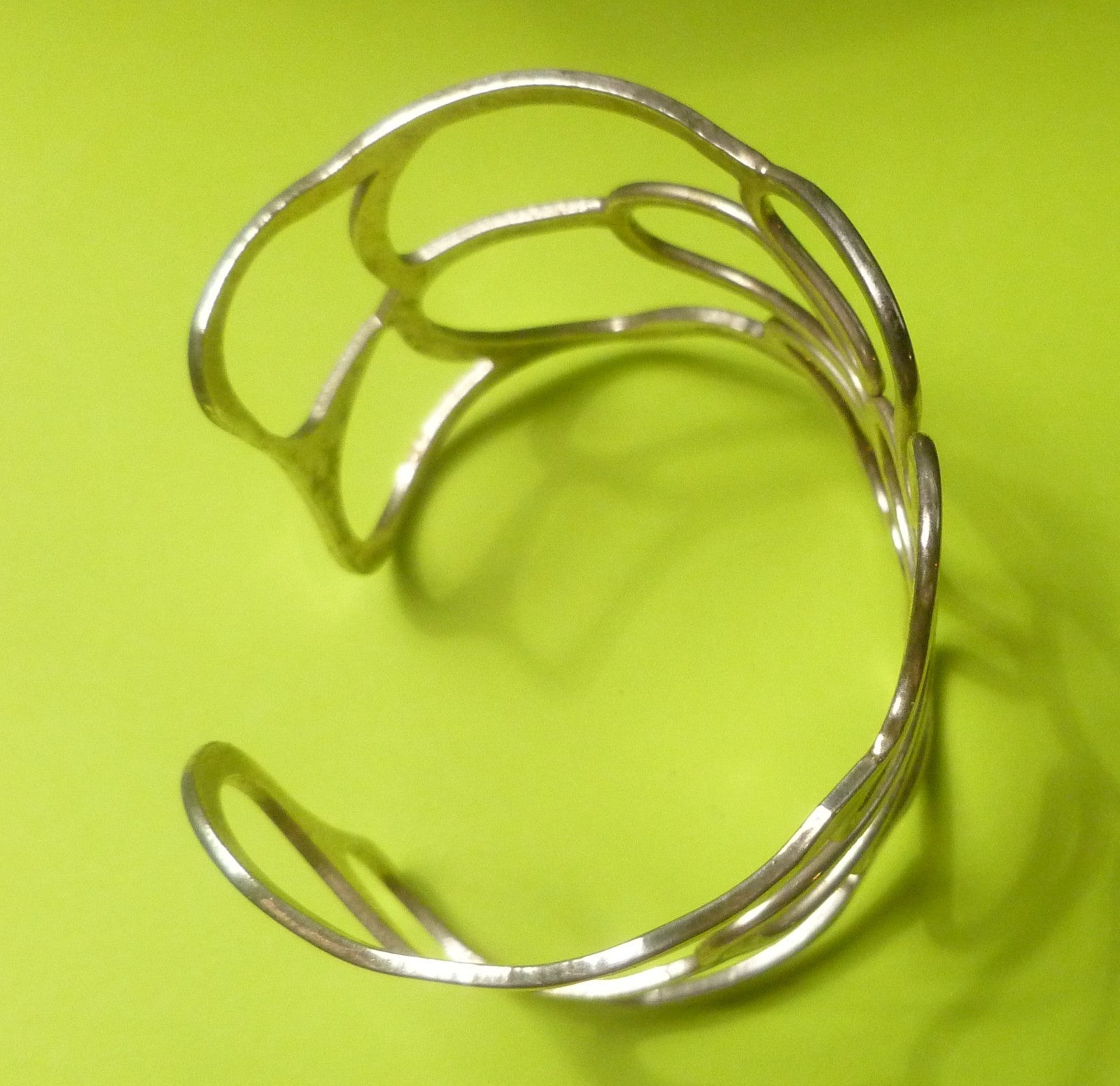 2.25" Silver Plated Bracelet WIDE Cuff Oz. Flowers Vintage