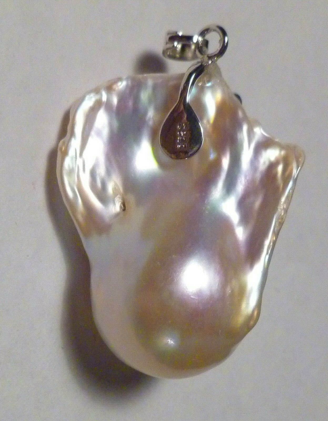LARGE Metallic White Baroque Cultured Freshwater Pearl Enhancer Sterling Silver
