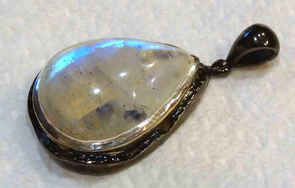 Amazing Rainbow A+ MOONSTONE .925 Sterling Silver & Rhodium Quality PENDANT 47mm