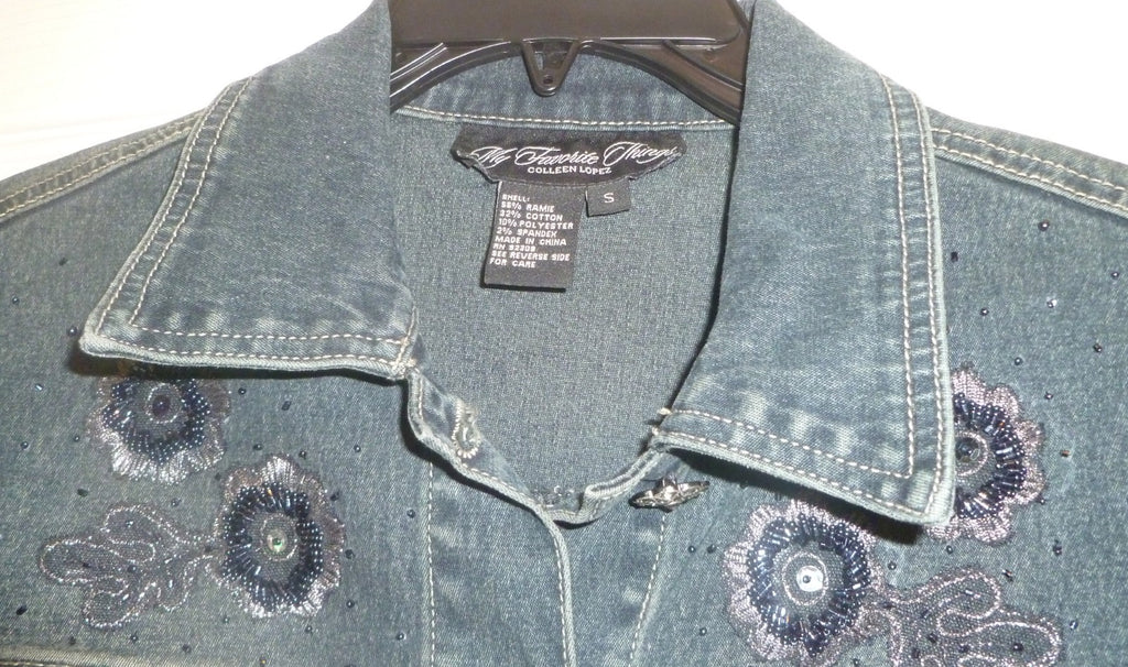 Ornate Denim Jean Jacket LACE BACK My Favorite Things Colleen Lopez Small
