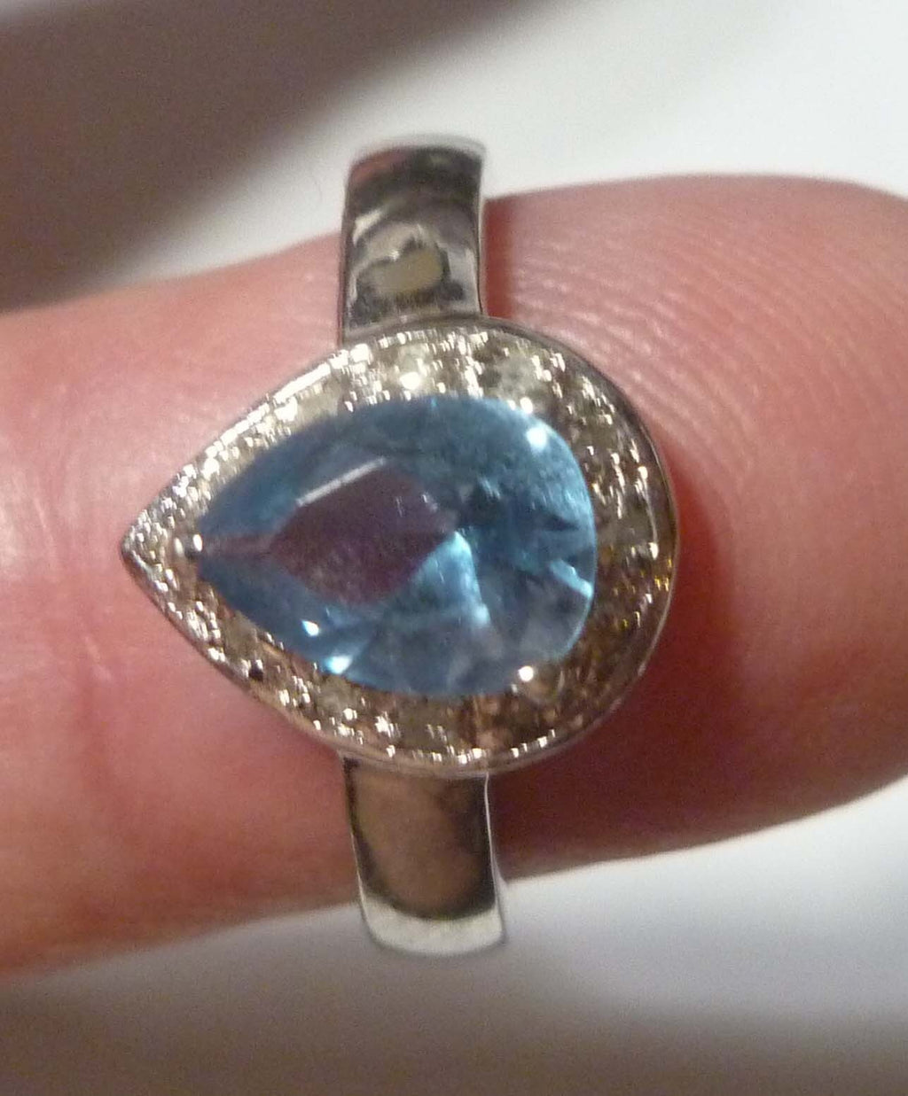 Blue TOPAZ RING Sterling Silver .925 & Size 8 White Topaz Accents