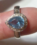 Blue TOPAZ RING Sterling Silver .925 & Size 8 White Topaz Accents
