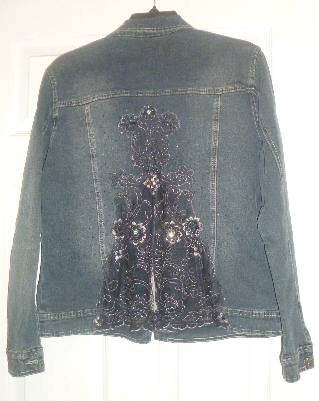 Ornate Denim Jean Jacket LACE BACK My Favorite Things Colleen Lopez Small