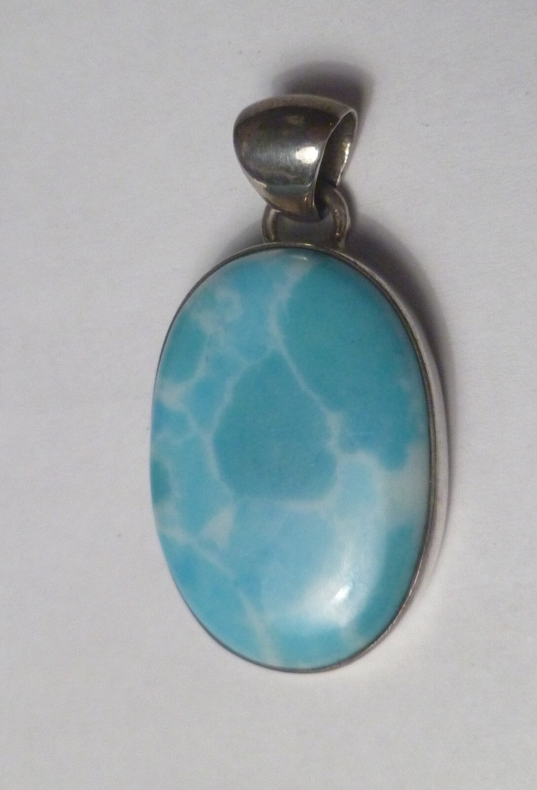 Minimalist Sterling Silver 925 Blue Bliss Larimar Oval Pendant