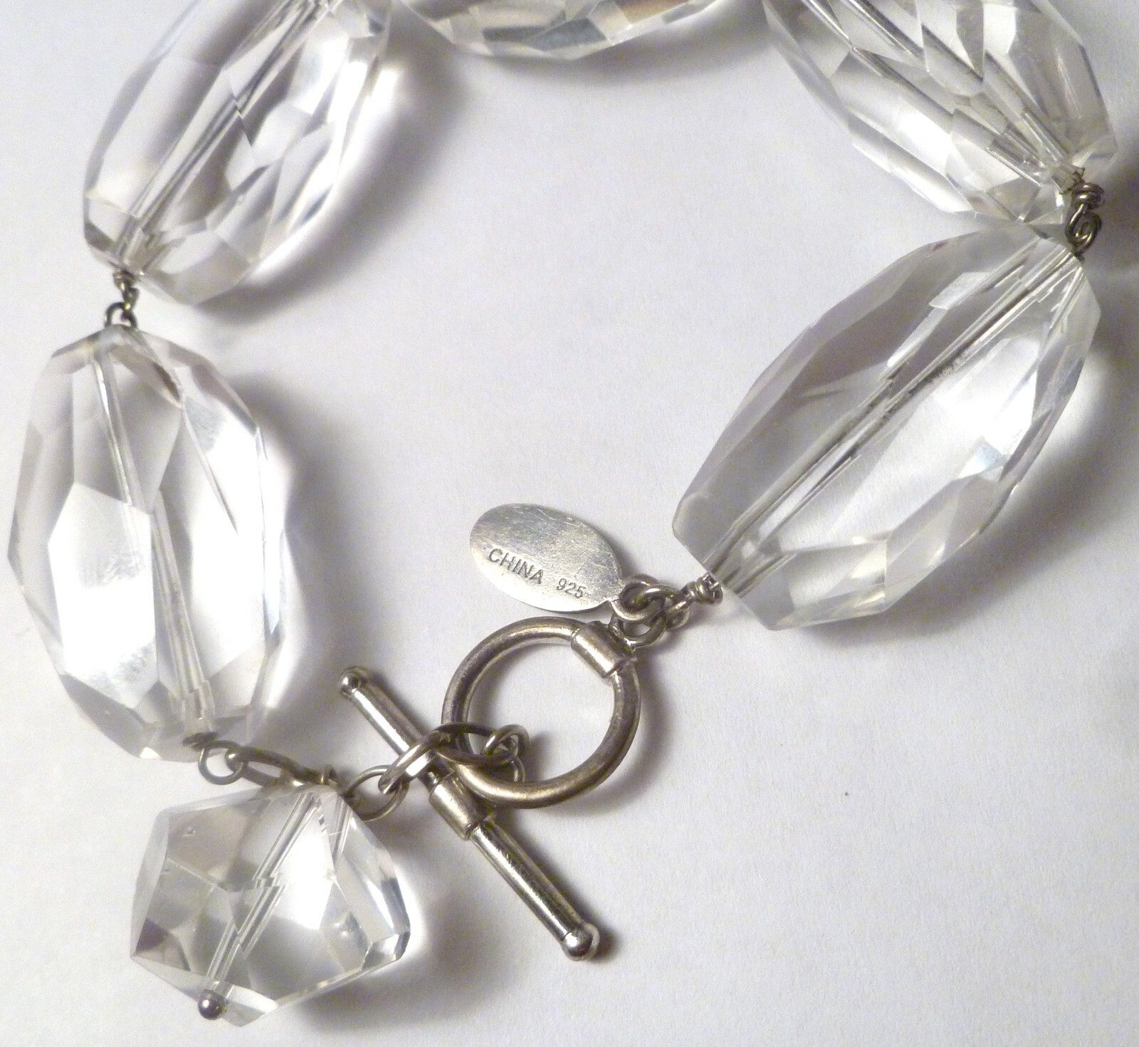 Minimalist Deb Guyot Sterling Silver Chunky Clear FACETED Quartz Bead Bracelet