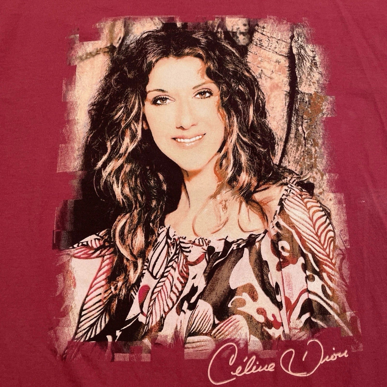 CELINE DION Y2K Official Merchandise Music Tour Portrait Maroon T-Shirt Size L