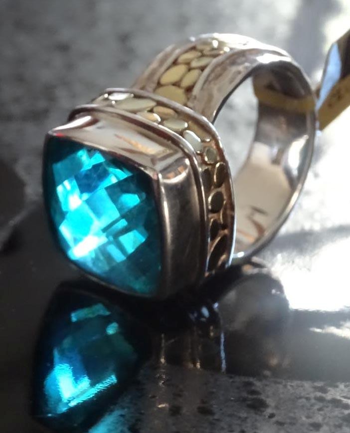 Cornflower Blue Cushion Cut Quartz Sterling SILVER .925 RING Size 7