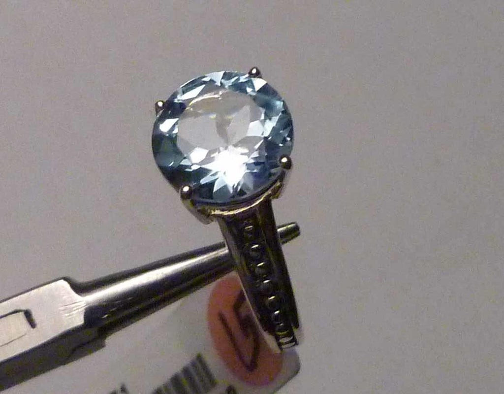 Minimalist 3.8 carat Genuine SWISS BLUE TOPAZ 10mm Briliant .925 SILVER RING SZ8
