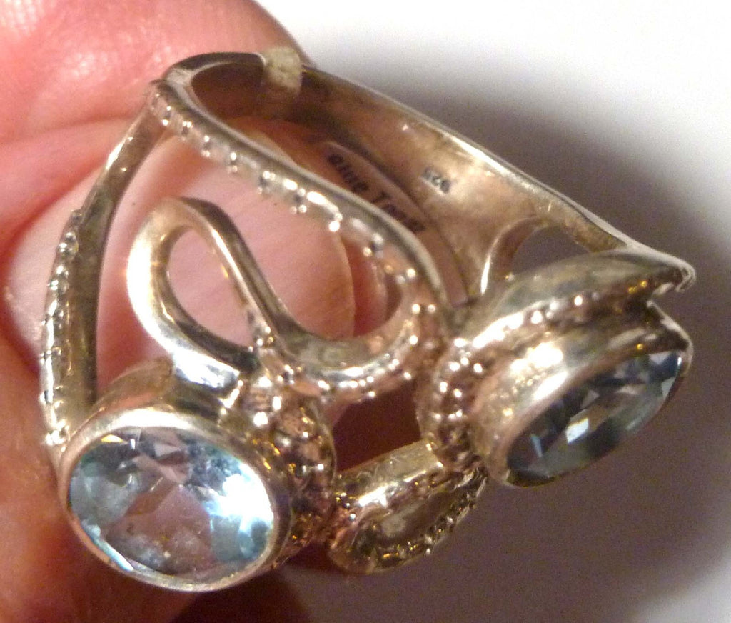 Blue TOPAZ RING Sterling Silver .925 Size 8 Double Topaz