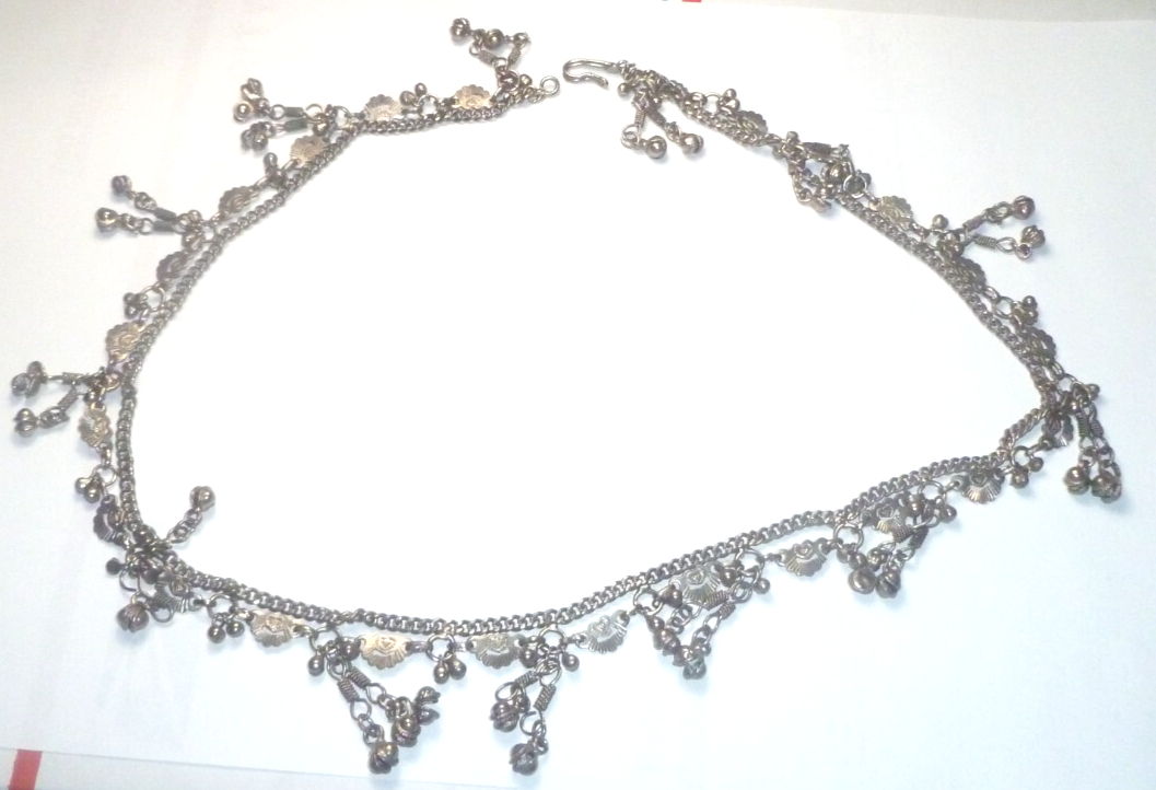 VINTAGE GYPSY HIPPIE BELLY DANCER CIRCLE BALL BEADED TASSEL 30" CHAIN BELT!
