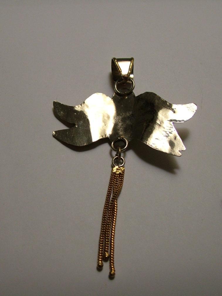 Biwa Pearl Turquoise Pendant Copper Brass & German Silver Unique!
