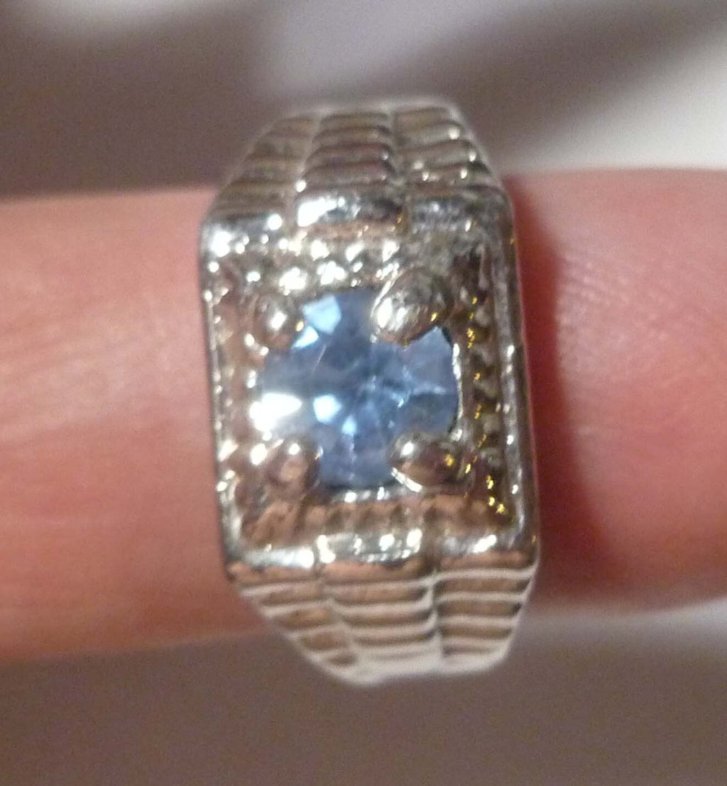 Blue TOPAZ RING 14k White Gold EP .925  Size 9 Men Women
