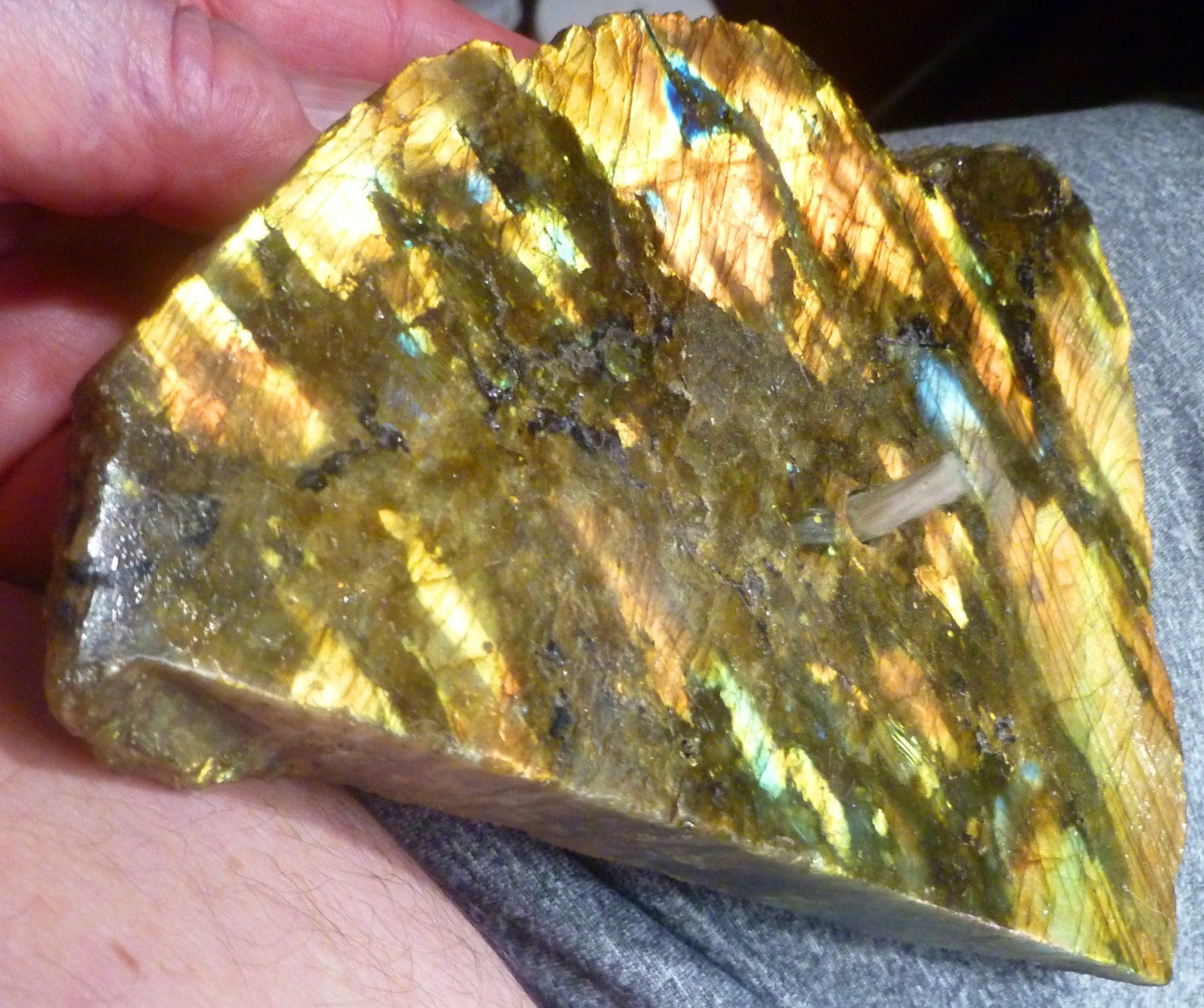 Labradorite Slab Patio Lamp  6.25" w/Wick, Oil, Funnel for Refilling