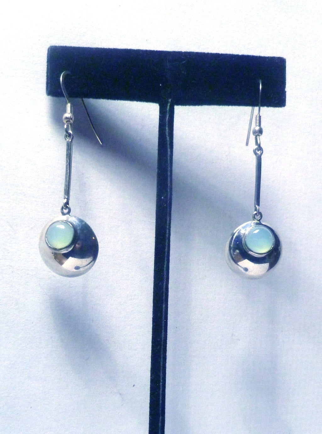 Sterling Silver Earrings Aquamarine Chalcedony Gemstone 2.25"
