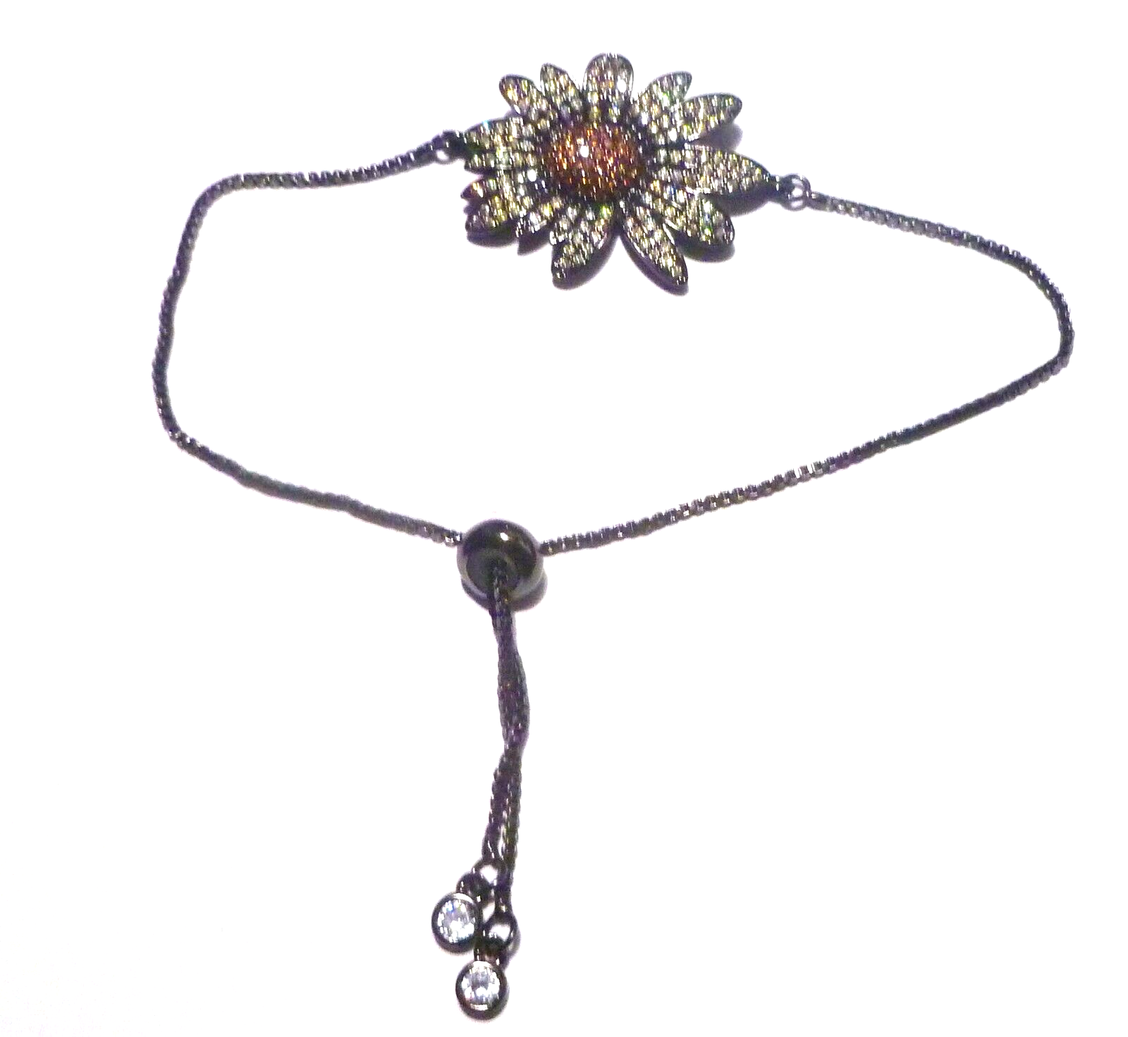 Delicate Crystal Flower Rhodium Silver Bracelet Slide Adjust