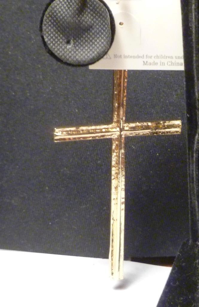 Gold ep Studed White Rhinestone Bling Cross earrings 3.75"