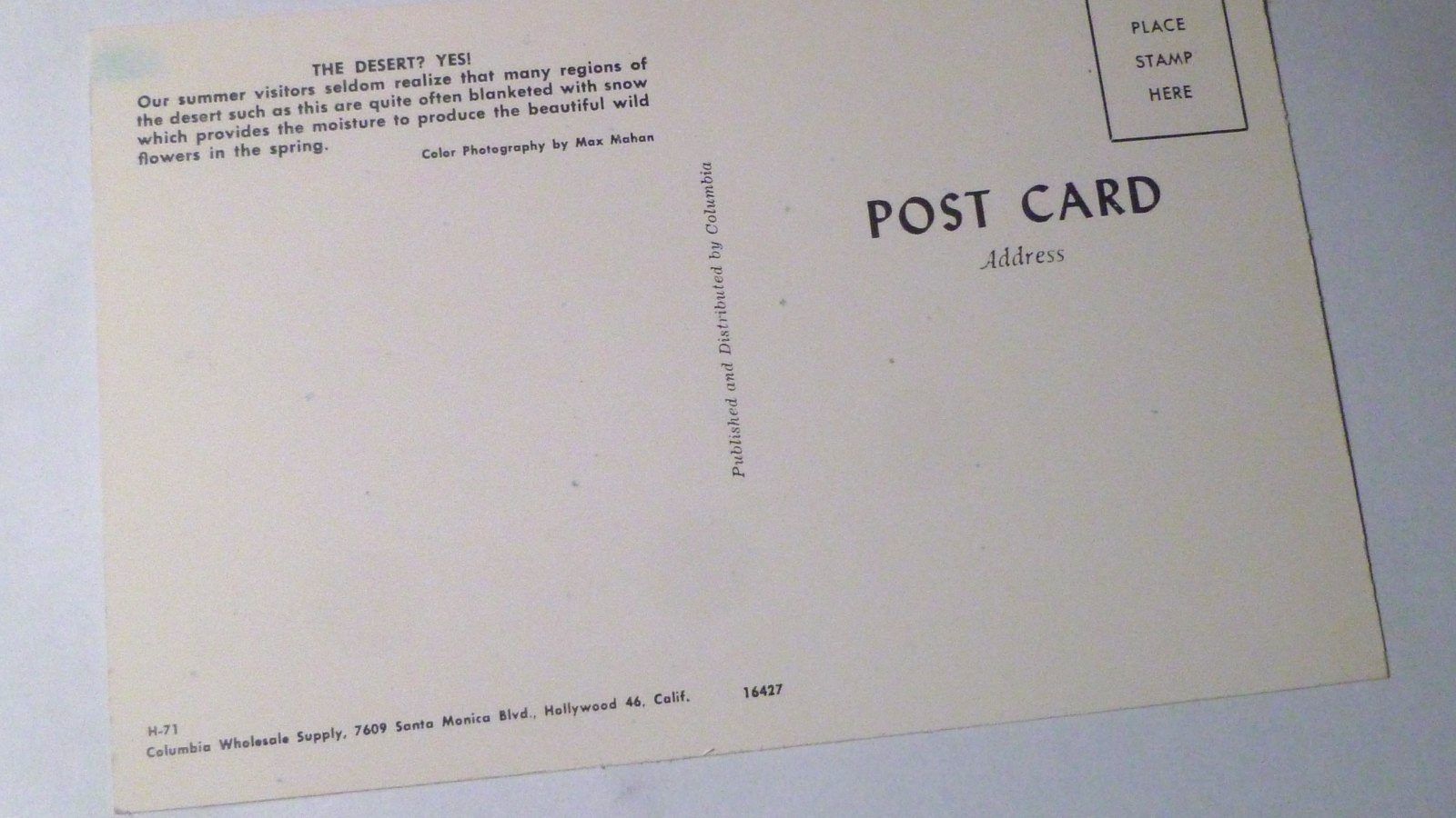 Postcard Snow High Desert California USA 1961