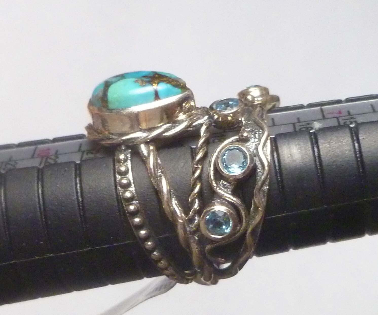 Turquoise Copper Veins Blue TOPAZ RING Sterling Silver .925 Size 9 Topaz