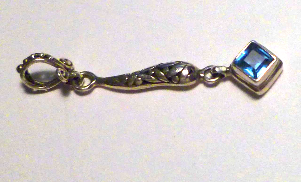 Minimalist Swiss Blue Topaz Dangle Pendant! Solid Sterling Silver 925