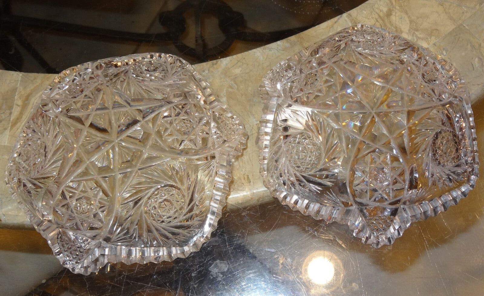 Pair of 6" American Brilliant ABP Cut Glass Antique Bowls