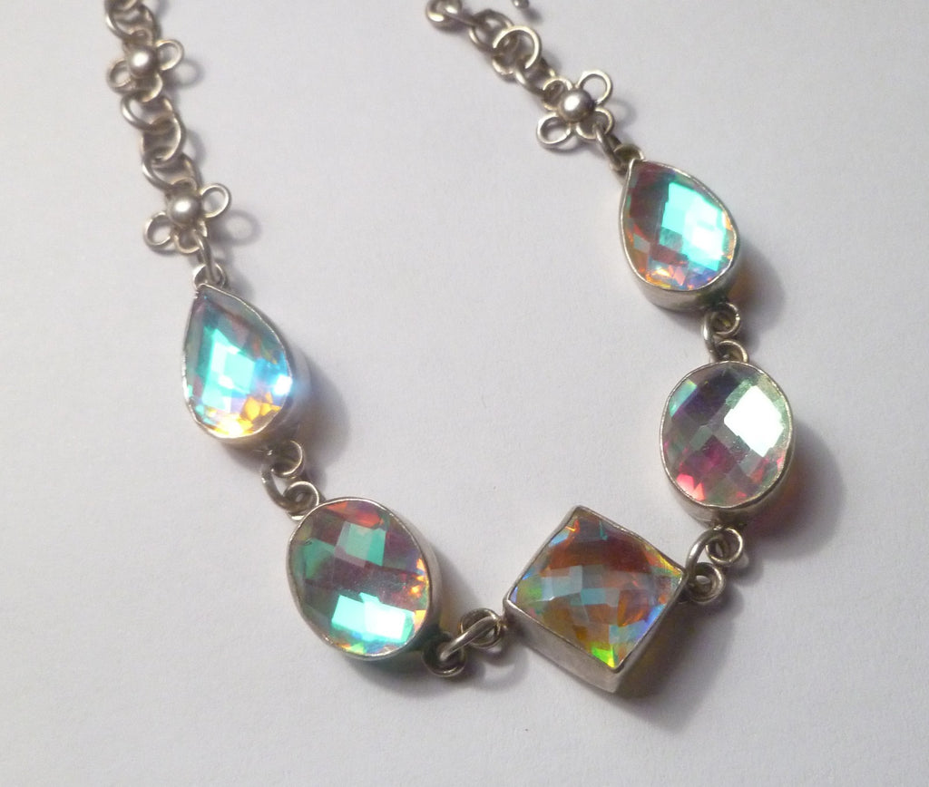 Minimalist BLUE TOPAZ bracelet Sterling Silver 925 7" inside