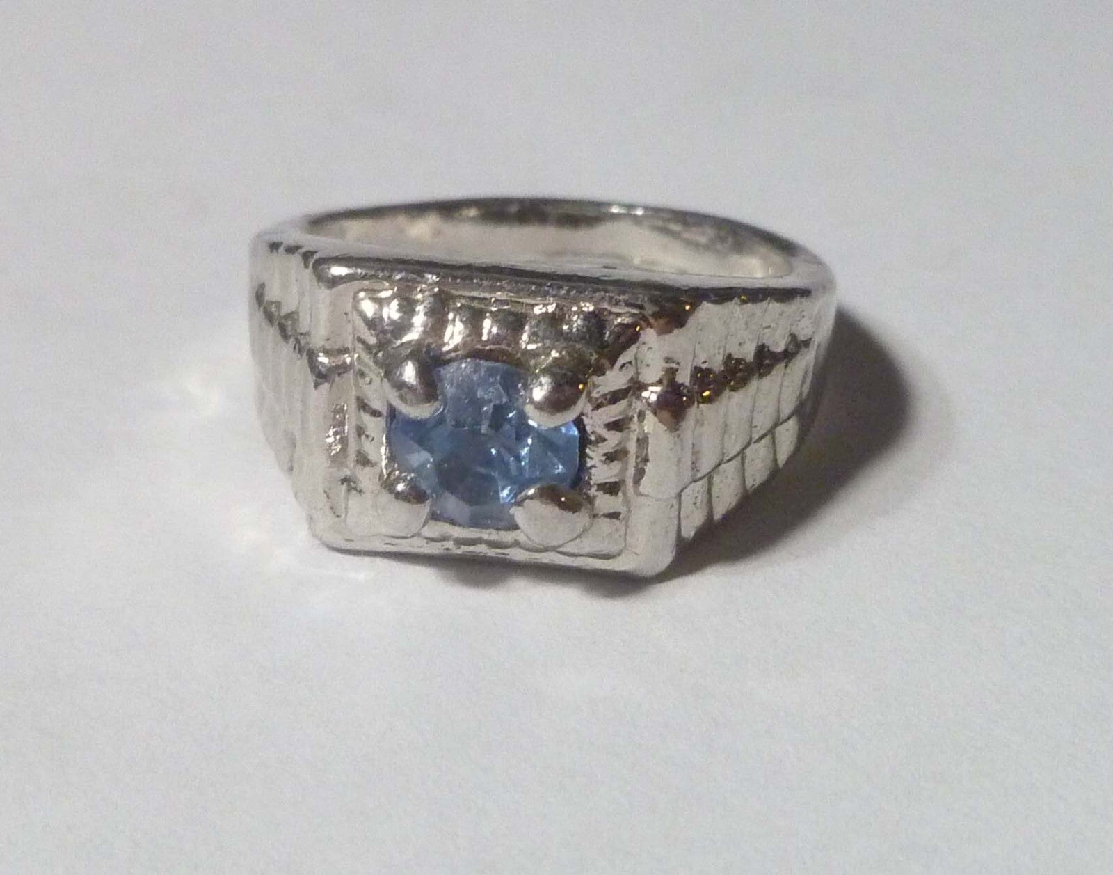 Blue TOPAZ RING 14k White Gold EP .925  Size 9 Men Women