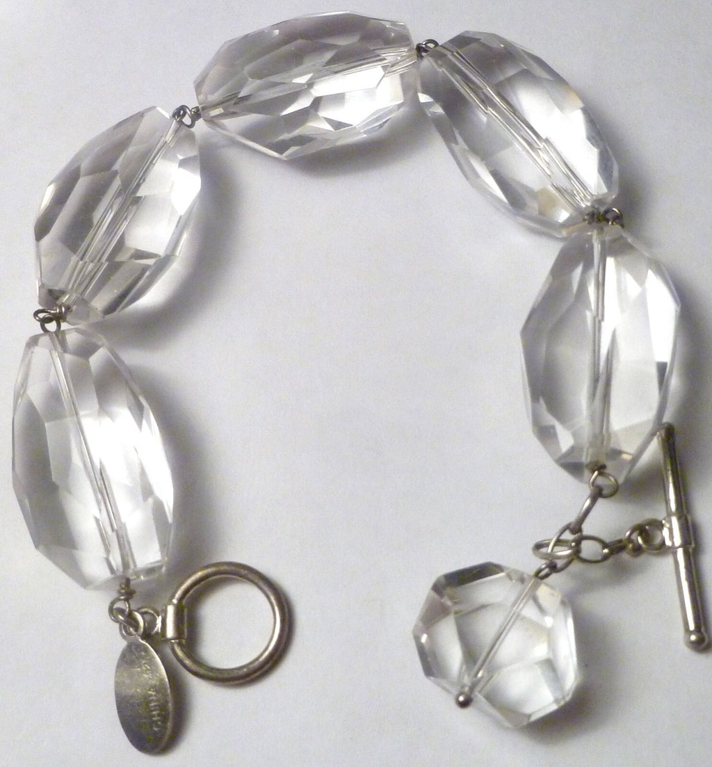 Minimalist Deb Guyot Sterling Silver Chunky Clear FACETED Quartz Bead Bracelet