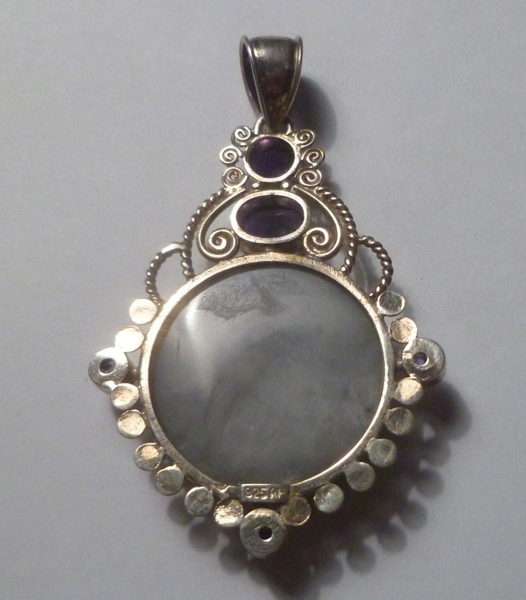 Mystic Drusy .925 Sterling Silver & Amethyst PENDANT 58mm Druzy Filigree