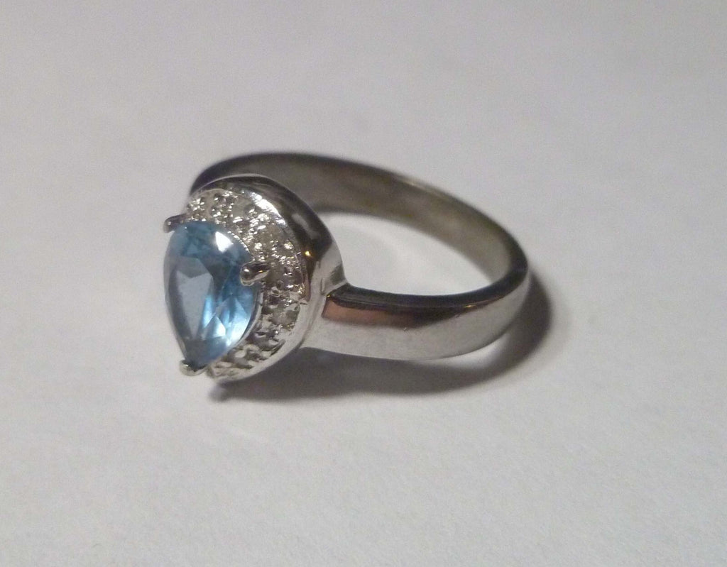 Blue TOPAZ RING Sterling Silver .925 & Size 8 White Topaz Accents
