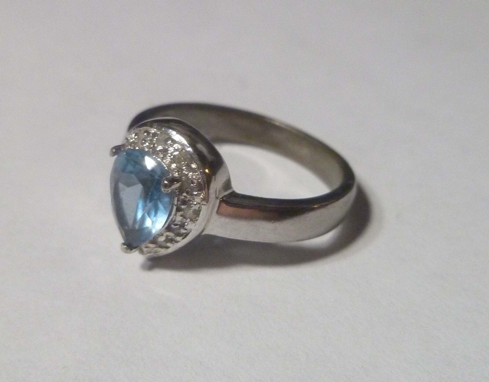 Blue TOPAZ RING Sterling Silver .925 & Size 8 White Topaz Accents