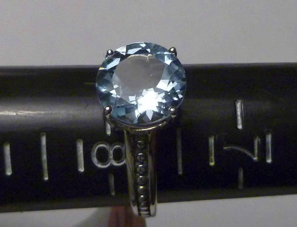 Minimalist 3.8 carat Genuine SWISS BLUE TOPAZ 10mm Briliant .925 SILVER RING SZ8