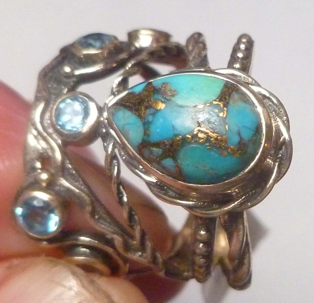 Turquoise Copper Veins Blue TOPAZ RING Sterling Silver .925 Size 9 Topaz