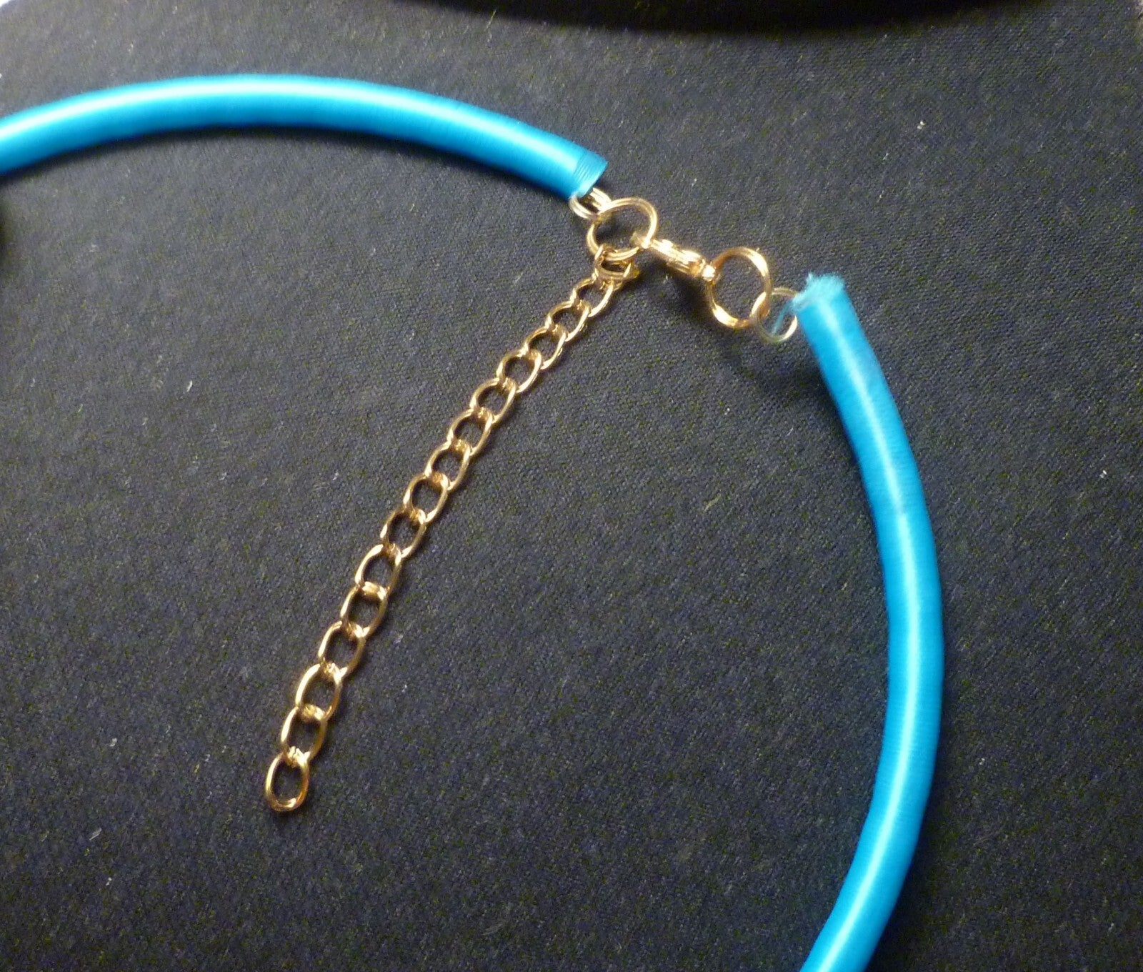 Choker Necklace Gold Ep. beads and chains Silk Wrapped Neckwire Lobster Clasp