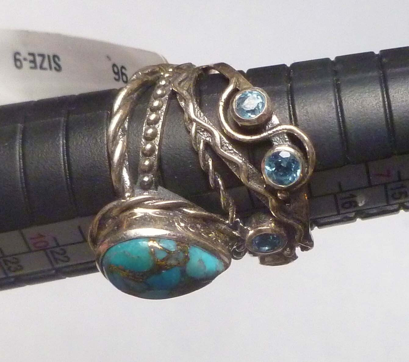 Turquoise Copper Veins Blue TOPAZ RING Sterling Silver .925 Size 9 Topaz