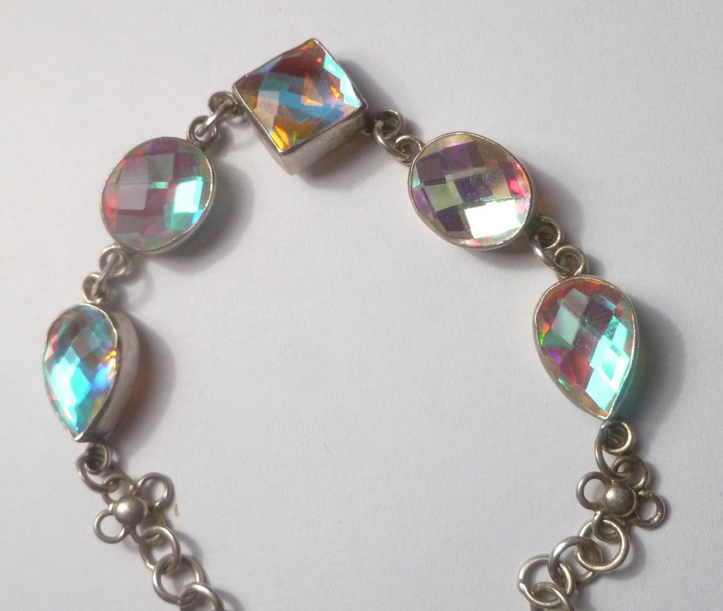 Minimalist BLUE TOPAZ bracelet Sterling Silver 925 7" inside