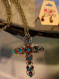 Retro Rhinestone Cross 36" Chain and matching earrings Halloween!