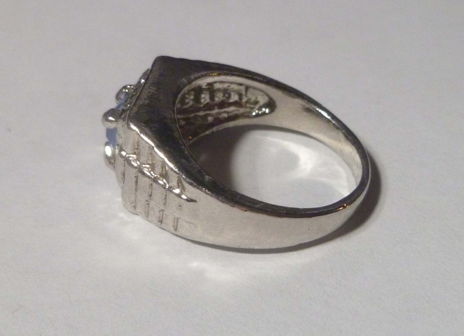 Blue TOPAZ RING 14k White Gold EP .925  Size 9 Men Women